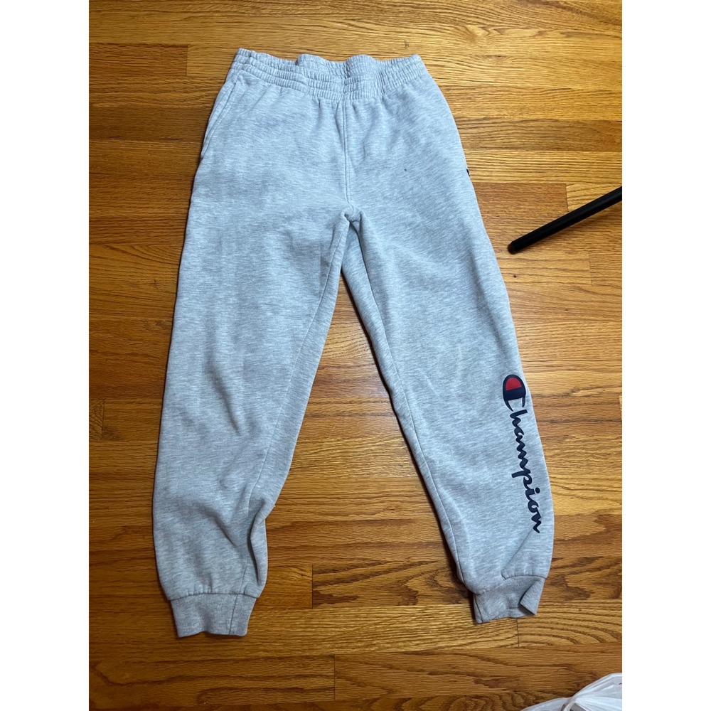 Champion Kids Heather Gray Fleece Jogger Sweatpants Large Script Logo L